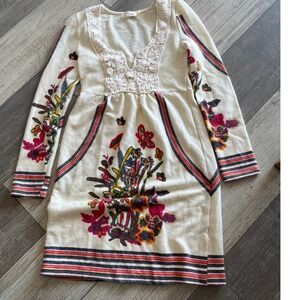 Ryell Cream Floral Butterfly Crochet Neck Long Sleeve Mini Dress‎ Women's Size S